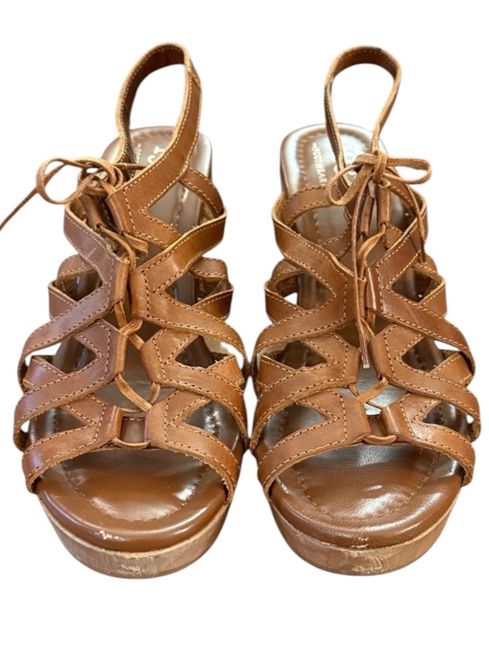 Madewell 1937 Italian Leather Cage Strappy Gladiator Sandal Wood Heel Boho 10 - Picture 4 of 14